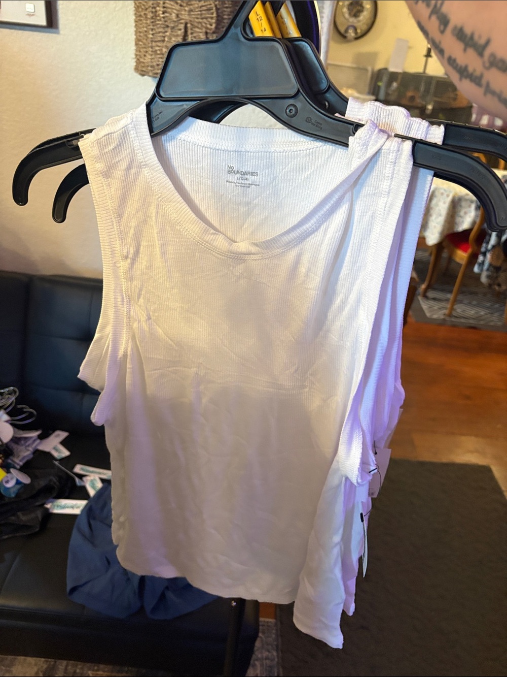 No Boundaries White Ribbed Tank Top Girls Sleeveless